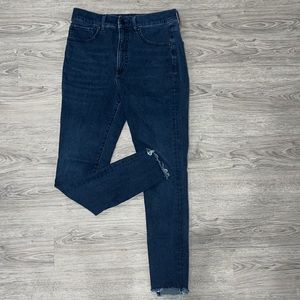 Express dark wash skinny high rise jeans